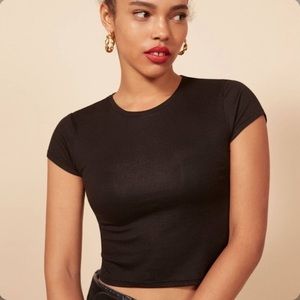 Reformation Cropped Ribbed Crew Tee